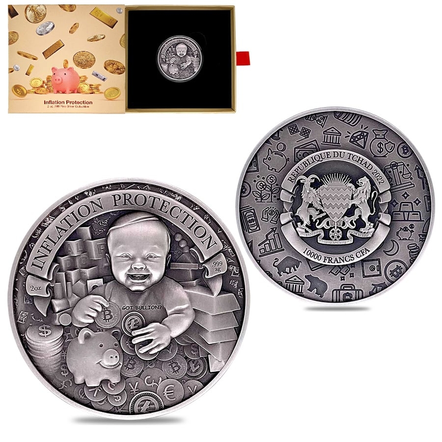 2022 Chad 2 oz Silver Inflation Protection Antiqued High Relief Coin .999 Fine (w/Box)