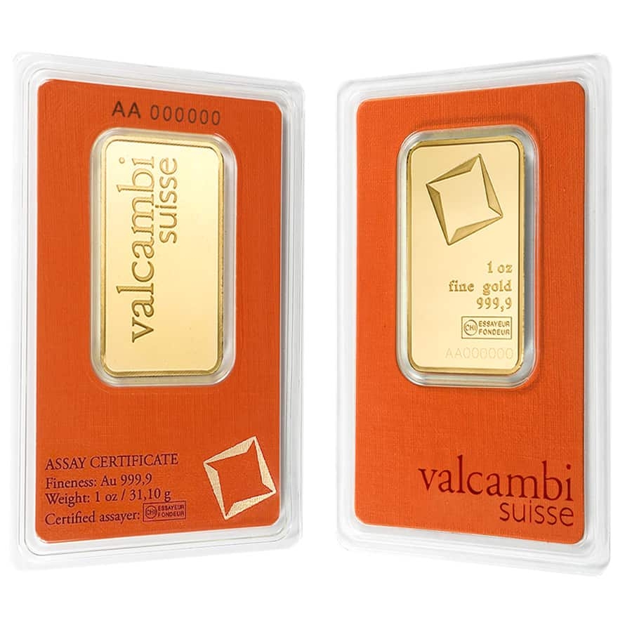 1 oz Gold Bar Valcambi Suisse .9999 Fine (in Assay)