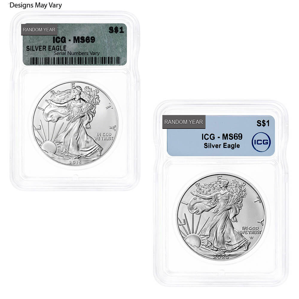 1 oz Silver American Eagle ICG MS 69 (Random Year)