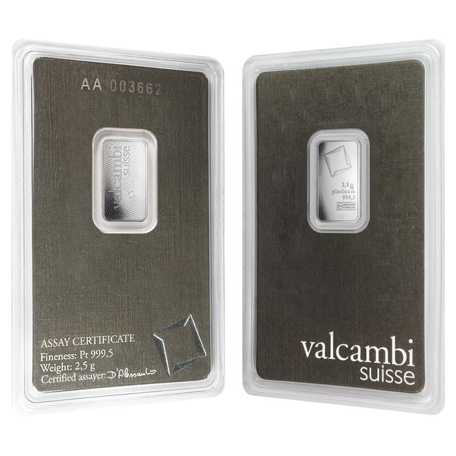 2.5 Gram Platinum Bar - Valcambi Suisse .9995 Fine (in Assay)