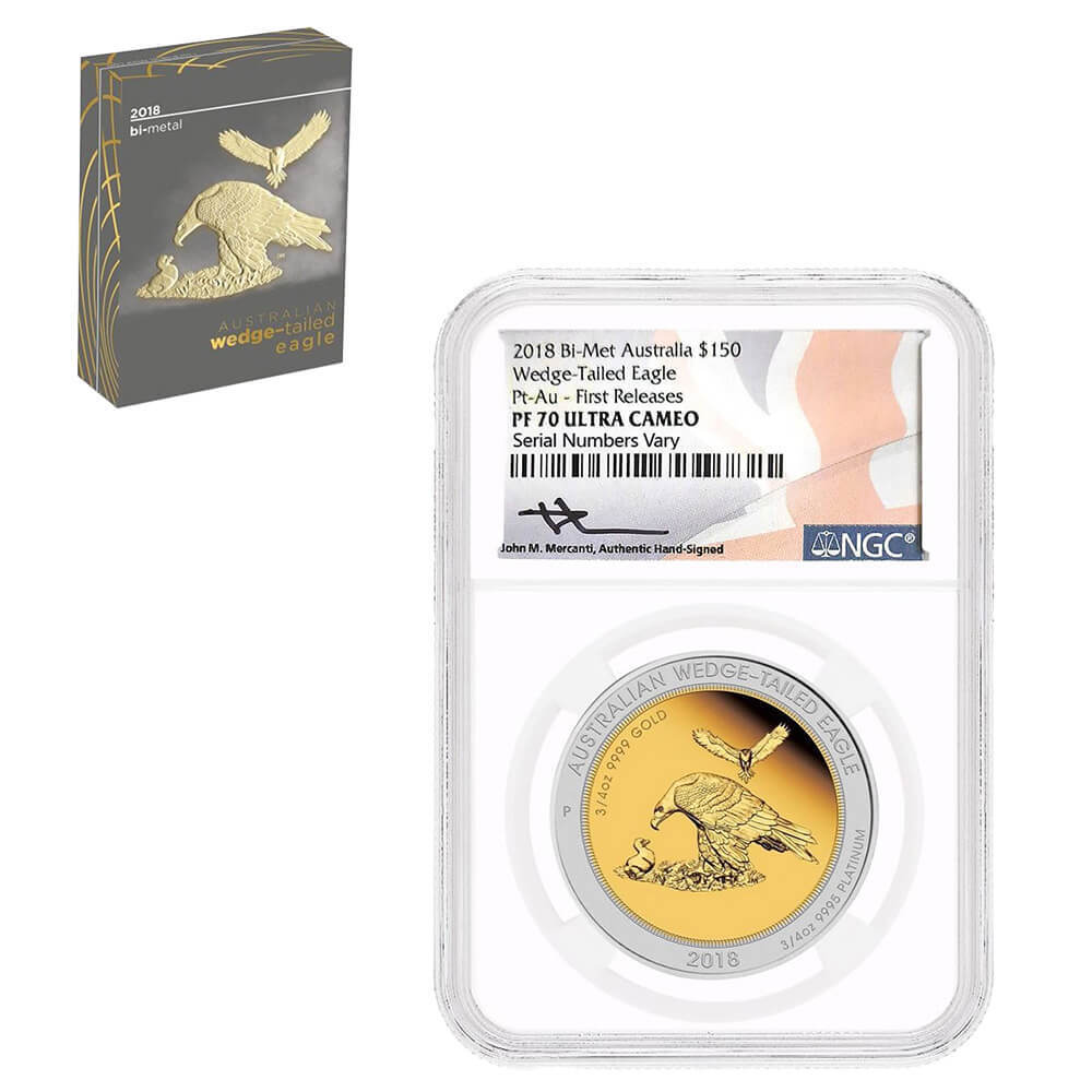 2018 1.5 oz Proof Bimetallic Gold/Platinum Australian Wedge-Tailed Eagle Perth Mint NGC PF 70 John M. Mercanti