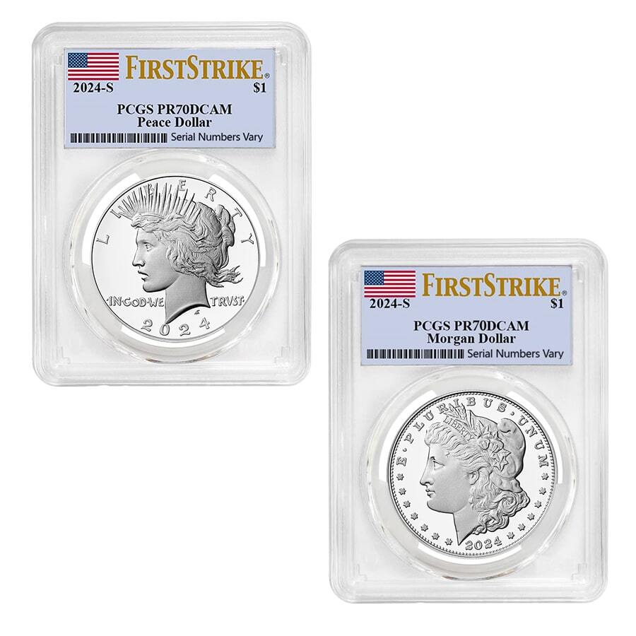 2024-S Morgan and Peace Silver Dollar Proof 2-Coin Set PCGS PF 70 FS