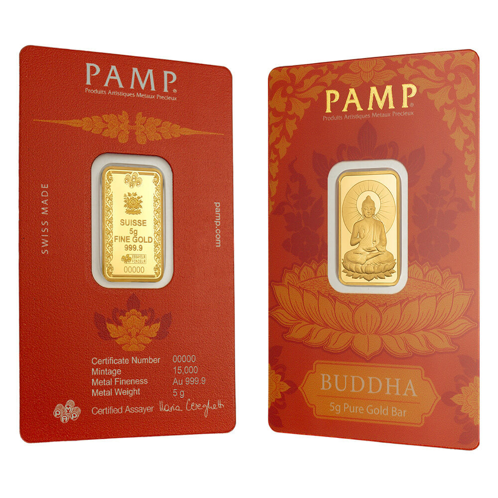 5 Gram PAMP Suisse Buddha Gold Bar .9999 Fine (in Assay)