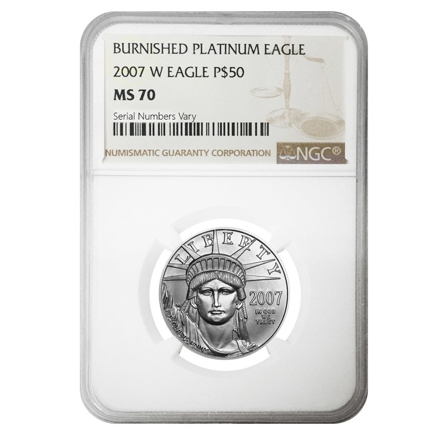 2007 W 1/2 oz $50 Burnished Platinum American Eagle NGC MS 70