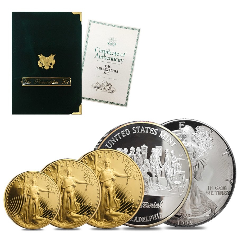 1993 Gold & Silver Philadelphia Proof 5-Coin Set (w/Box & COA)