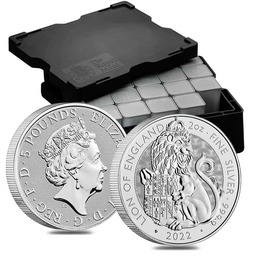 Monster Box of 200 - 2022 Great Britain 2 oz Silver The Tudor Beasts Lion of England Coin .9999 Fine BU (20 Tubes, Lot of 200)