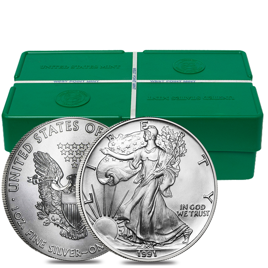 Roll of 20 - 1991 1 oz Silver American Eagle $1 Coin BU thumbnail 4