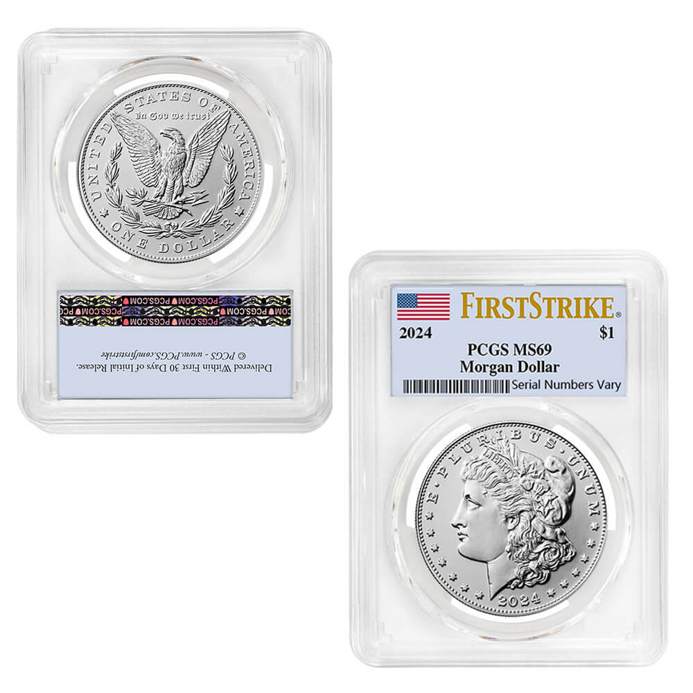 2024 Morgan and Peace Silver Dollar 2-Coin Set PCGS MS 69 FS thumbnail 3