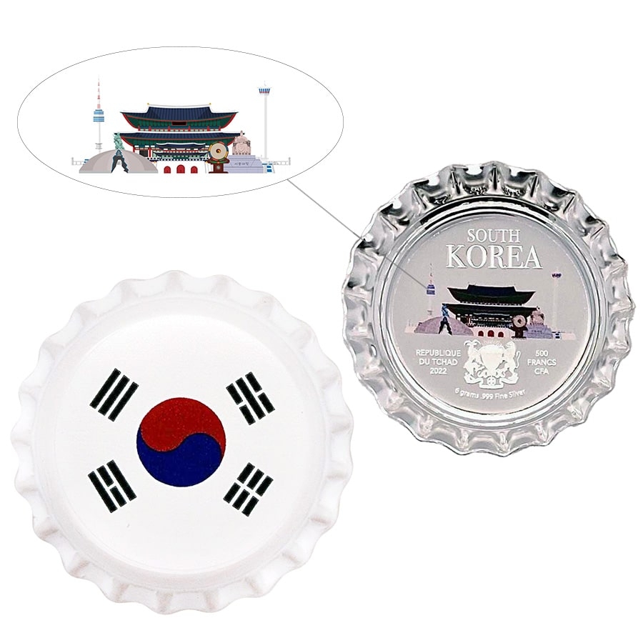 2022 Chad 6 gram World Landmarks - South Korea Bottle Cap Proof Silver Coin .999 Fine (In Cap)