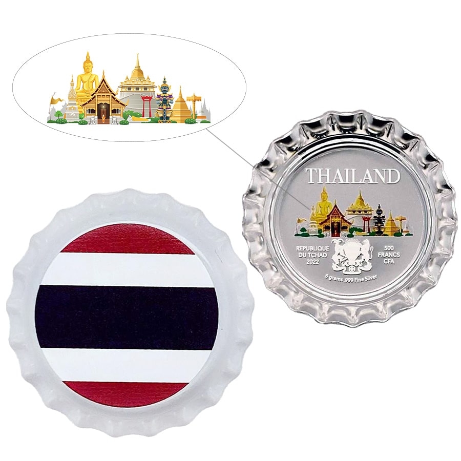2022 Chad 6 Gram World Landmarks - Thailand Bottle Cap Proof Silver Coin .999 Fine (in Cap)