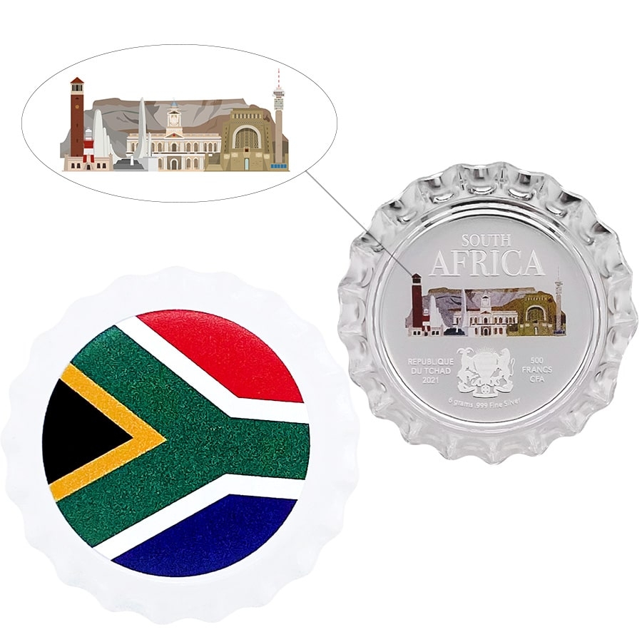 2021 Chad 6 gram World Landmarks - South Africa Bottle Cap Proof Silver Coin .999 Fine (In Cap)