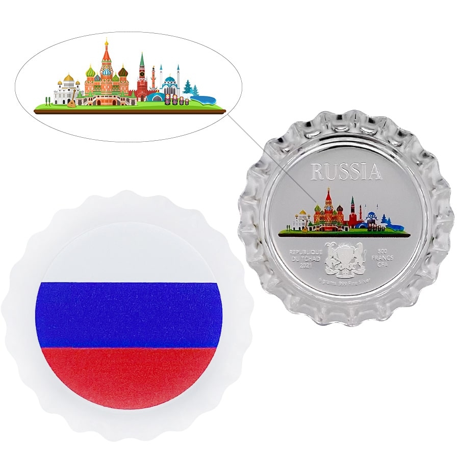 2021 Chad 6 Gram World Landmarks - Russia Bottle Cap Proof Silver Coin .999 Fine (In Cap)