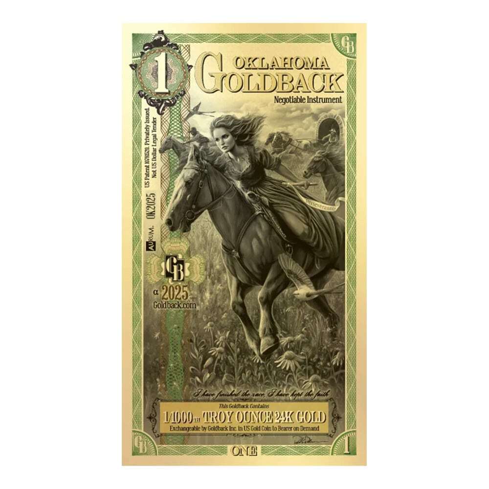 1 Oklahoma Goldback 1/1000 oz 24K Gold Foil Aurum Note