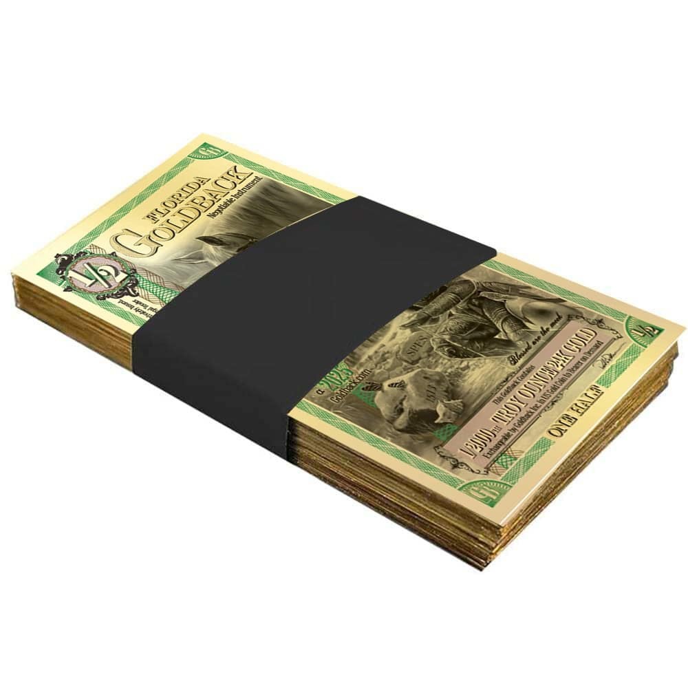 Pack of 100 - 1/2 Florida Goldback 1/2000 oz 24K Gold Foil Aurum Note