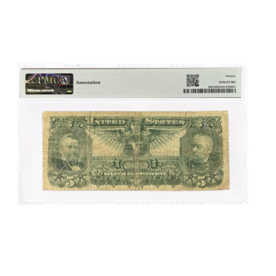 1896 $5 Silver Certificate Currency Note Tillman PMG F 12 (Annotation) thumbnail 2