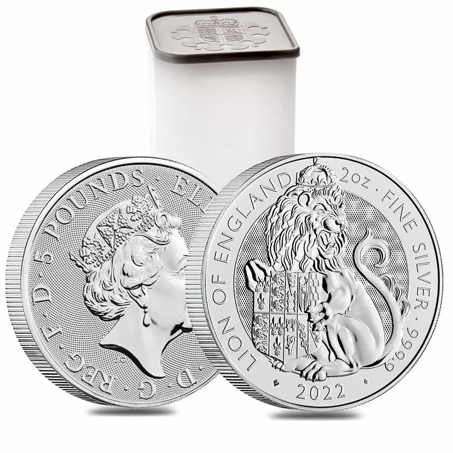 Monster Box of 200 - 2022 Great Britain 2 oz Silver The Tudor Beasts Lion of England Coin .9999 Fine BU (20 Tubes, Lot of 200) thumbnail 4