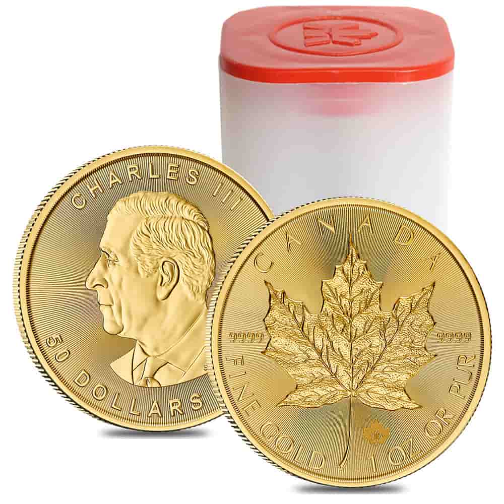 Tube of 10 - 2026 1 oz Canadian Gold Maple Leaf $50 Coin BU