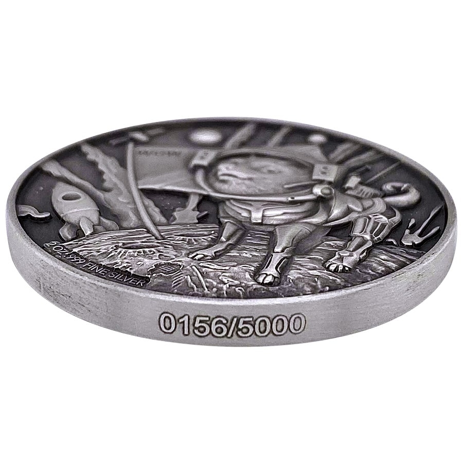 2022 Chad 2 oz Silver Doge on The Moon Antiqued High Relief Coin .999 Fine (w/Box) thumbnail 4