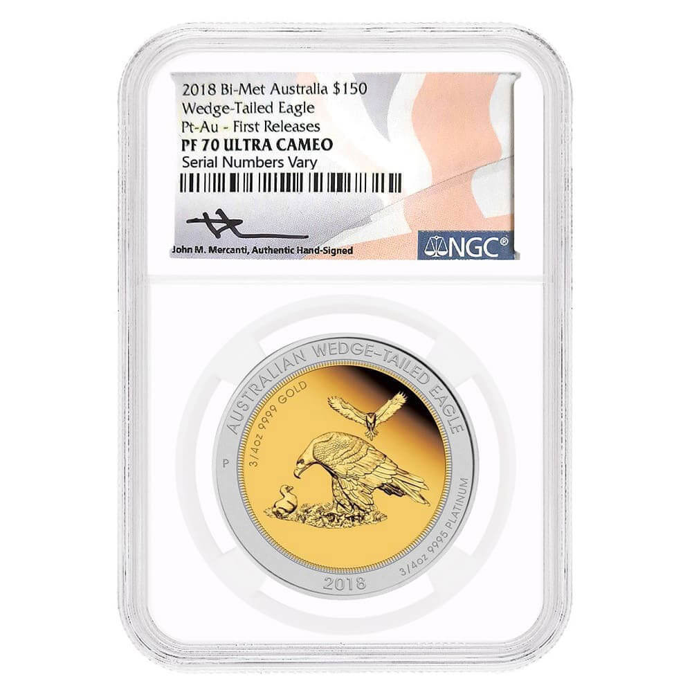 2018 1.5 oz Proof Bimetallic Gold/Platinum Australian Wedge-Tailed Eagle Perth Mint NGC PF 70 John M. Mercanti thumbnail 2