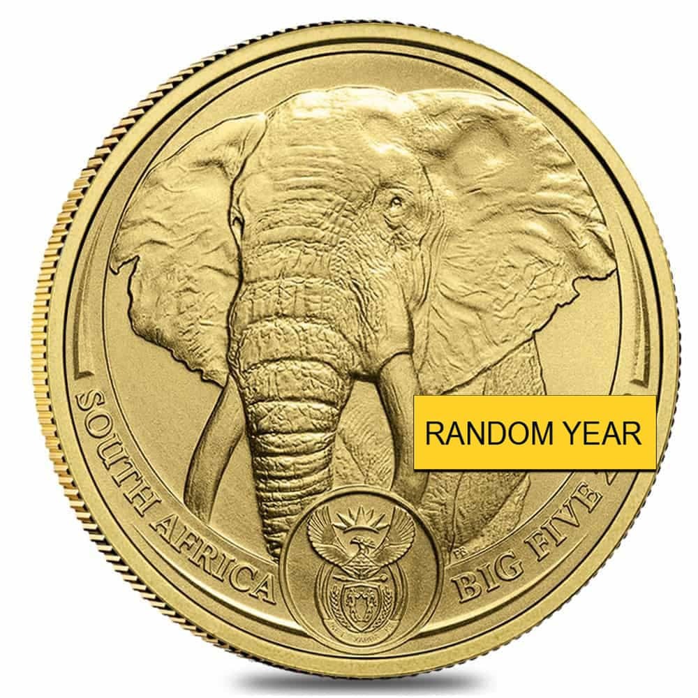South Africa 1 oz Big Five Elephant Gold Coin .9999 Fine BU (Random Year)