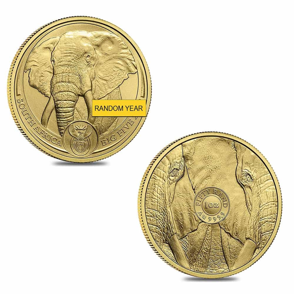 South Africa 1 oz Big Five Elephant Gold Coin .9999 Fine BU (Random Year) thumbnail 3