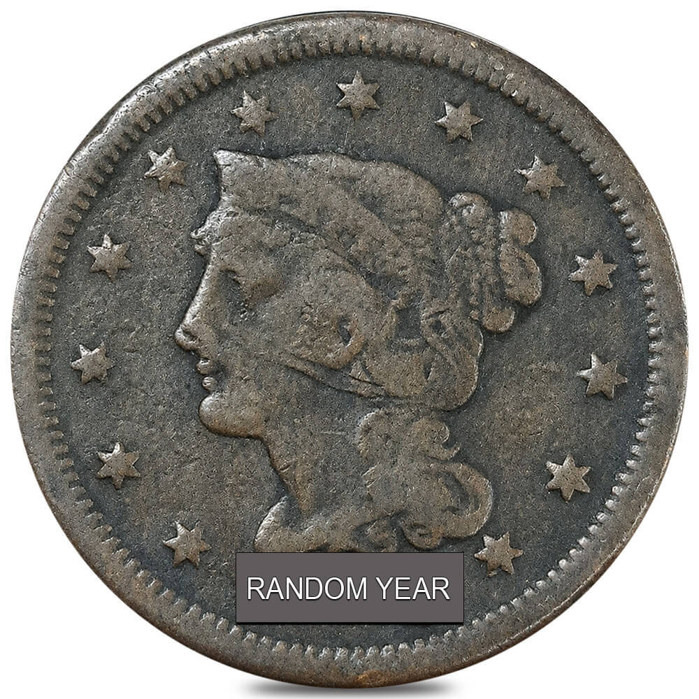 United States Braided Hair Large 1 Cent 1C Coin Cull (Random Year)