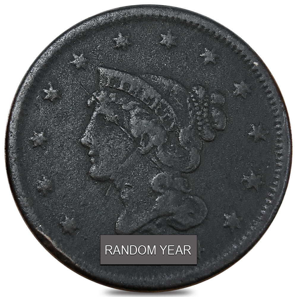 United States Braided Hair Large 1 Cent 1C Coin Cull (Random Year) thumbnail 3