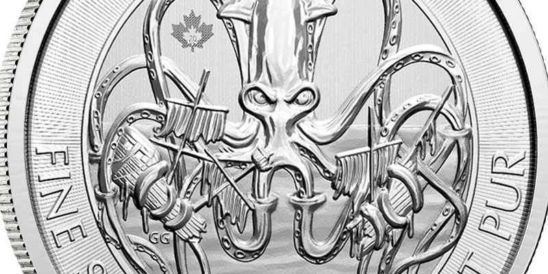 2020 2 oz Royal Canadian Creatures of the North Series The Kraken Silver Coin BU thumbnail 2
