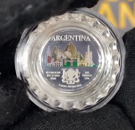 2022 Chad 6 gram World Landmarks - Argentina Bottle Cap Proof Silver Coin .999 Fine (In Cap) thumbnail 2