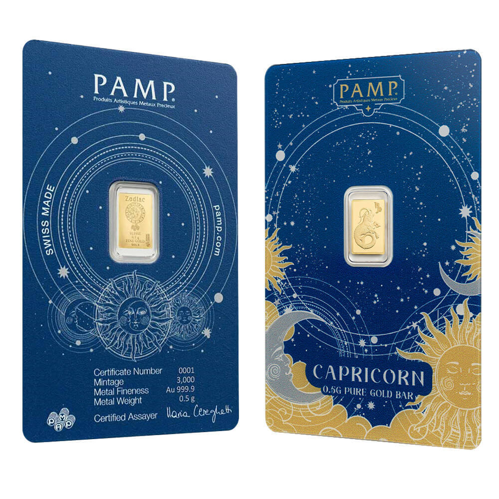 1/2 Gram PAMP Suisse Capricorn Zodiac Gold Bar (in Assay)